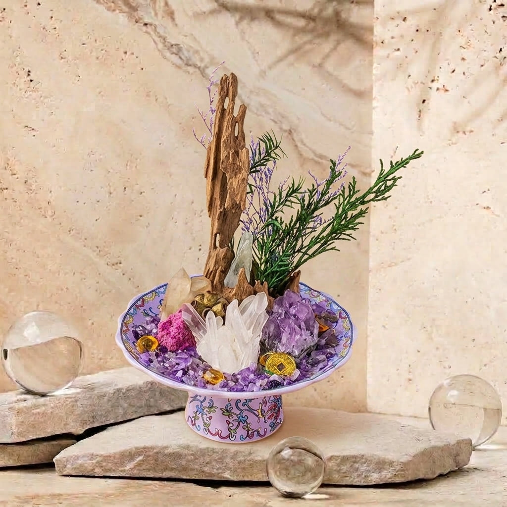 Amethyst Crystal Bowl | Intuition & Inner Peace | Driftwood & Ruby