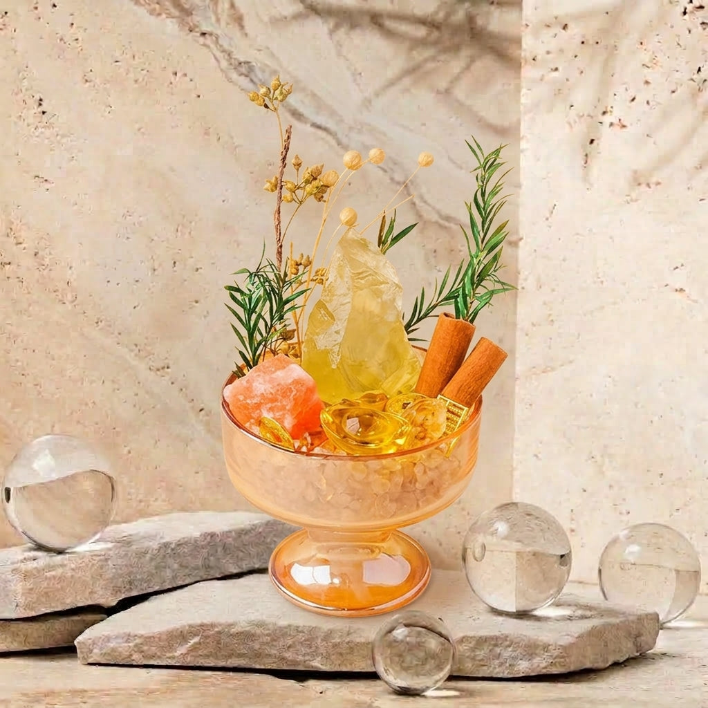 Citrine Crystal Bowl | Abundance & Warmth | Amber Glass