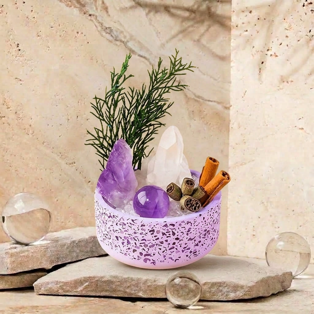 Amethyst Crystal Bowl with White Quartz | Spiritual Growth
