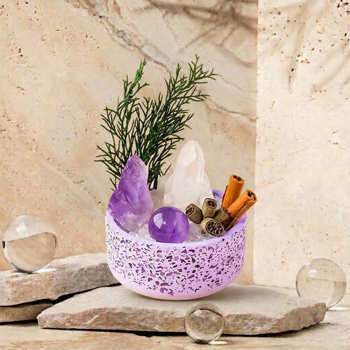 Amethyst Crystal Bowl with White Quartz | Spiritual Growth