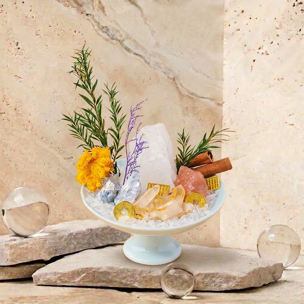 Clear Quartz Crystal Bowl | Clarity & Renewal | Pink Salt & Kyanite