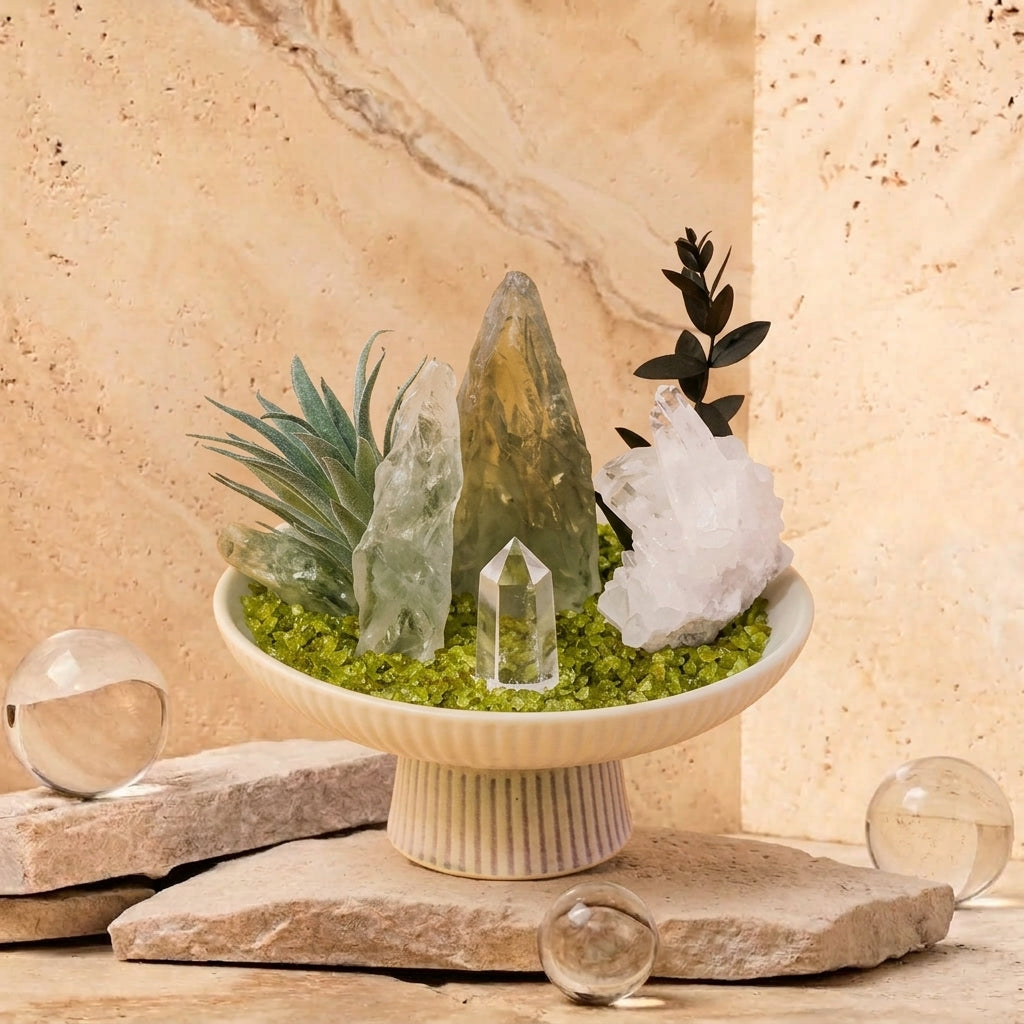 Green Phantom Quartz Crystal Bowl | Growth & Renewal | White Quartz
