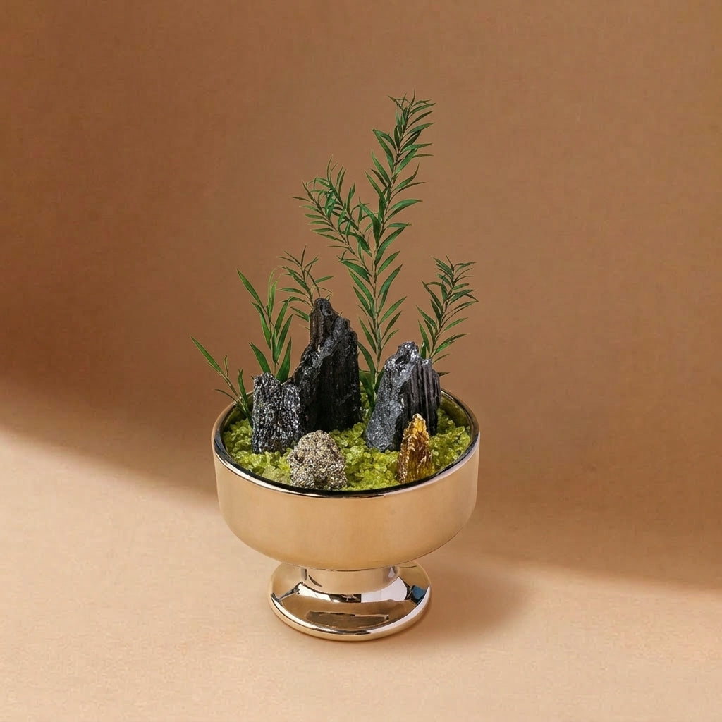 Black Tourmaline Crystal Bowl | Protection &amp; Grounding | Pyrite &amp; Peridot