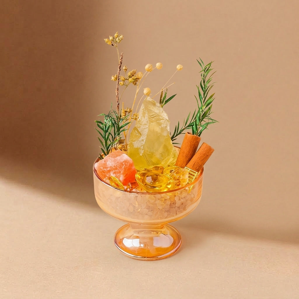 Citrine Crystal Bowl | Abundance & Warmth | Amber Glass