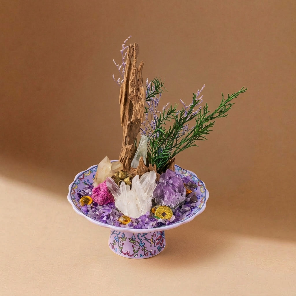 Amethyst Crystal Bowl | Intuition & Inner Peace | Driftwood & Ruby