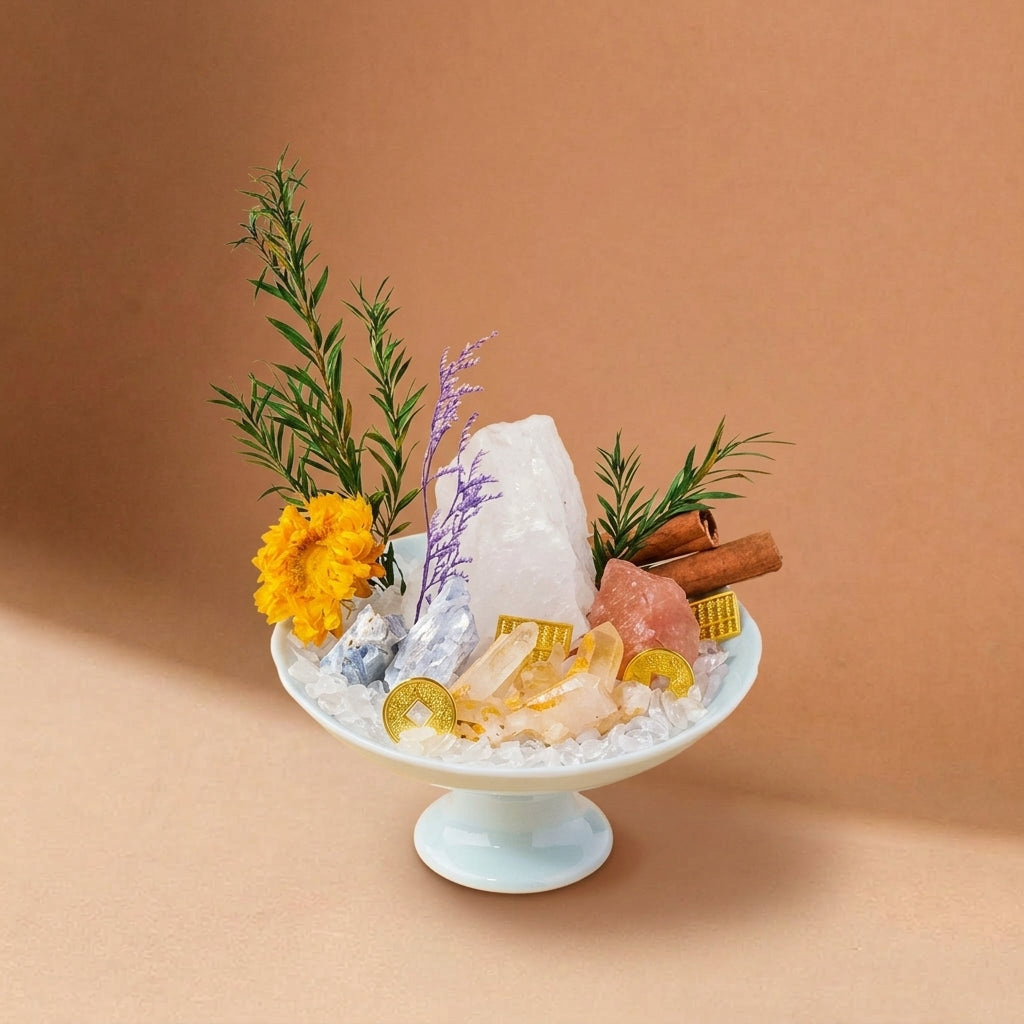 Clear Quartz Crystal Bowl | Clarity & Renewal | Pink Salt & Kyanite