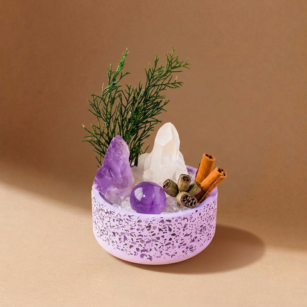 Amethyst Crystal Bowl with White Quartz | Spiritual Growth