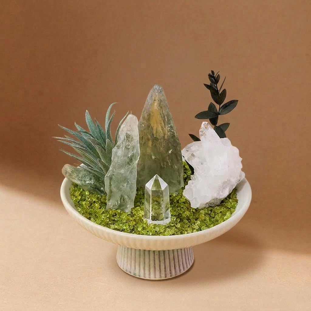 Green Phantom Quartz Crystal Bowl | Growth & Renewal | White Quartz