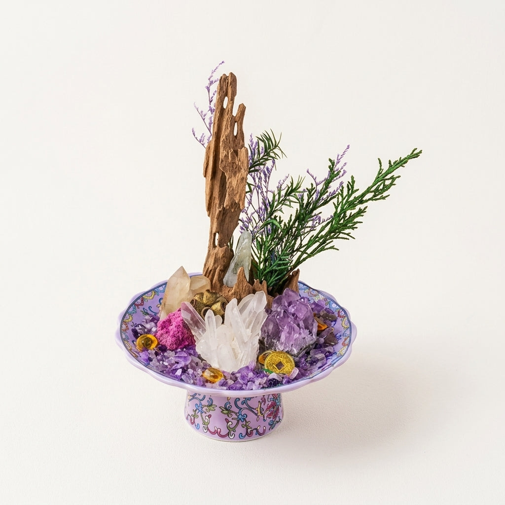 Amethyst Crystal Bowl | Intuition & Inner Peace | Driftwood & Ruby
