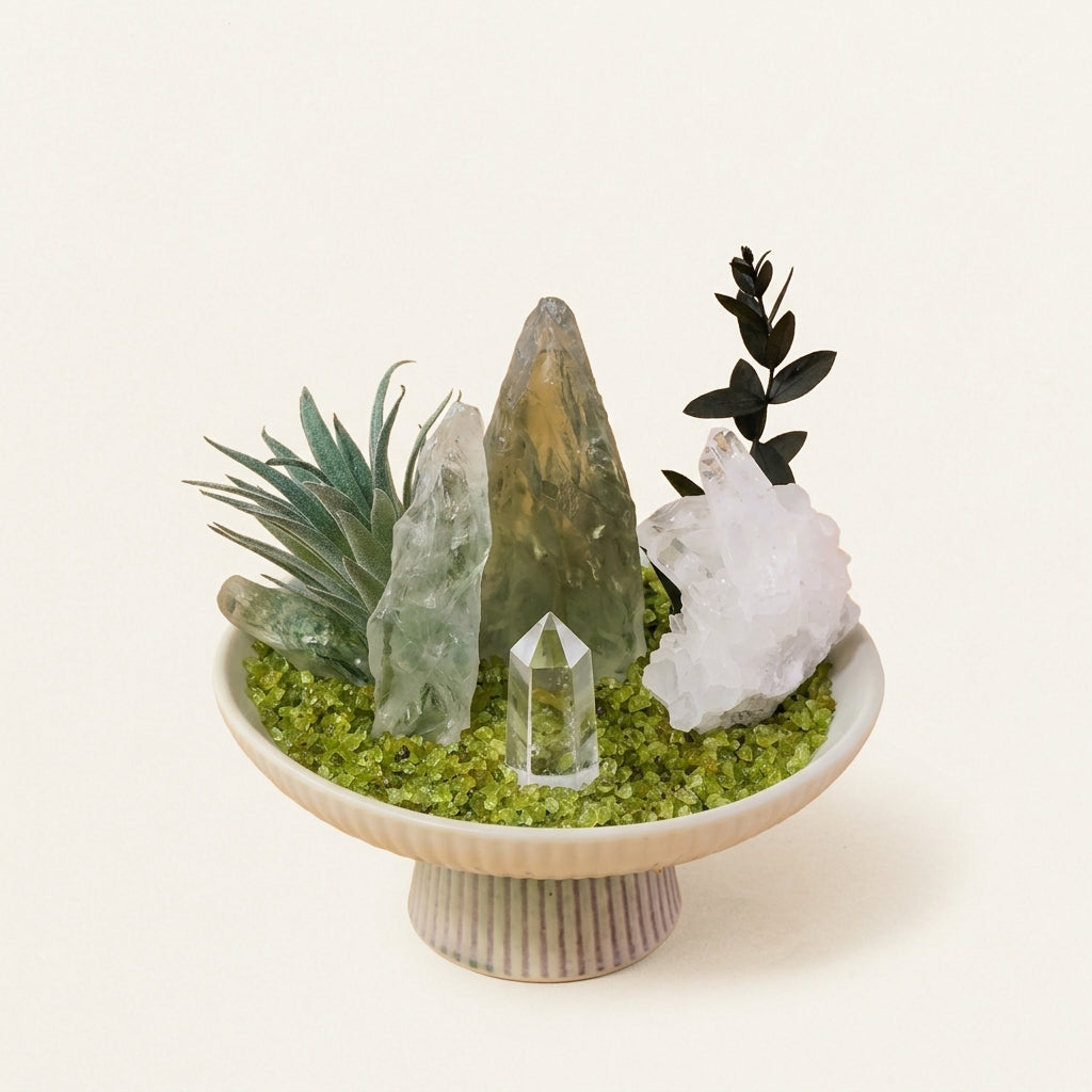 Green Phantom Quartz Crystal Bowl | Growth & Renewal | White Quartz