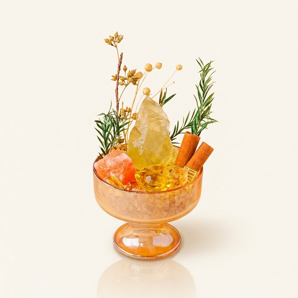 Citrine Crystal Bowl | Abundance & Warmth | Amber Glass