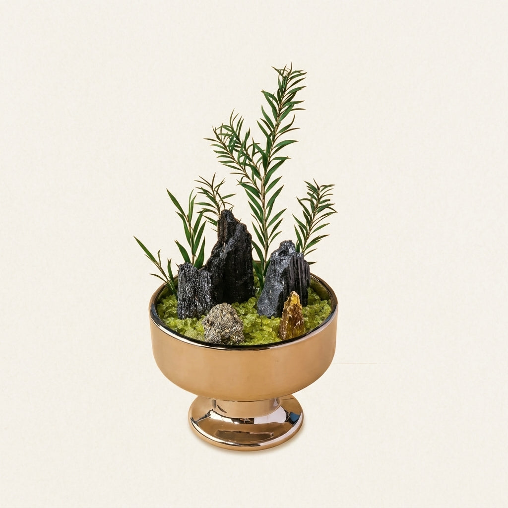 Black Tourmaline Crystal Bowl | Protection &amp; Grounding | Pyrite &amp; Peridot