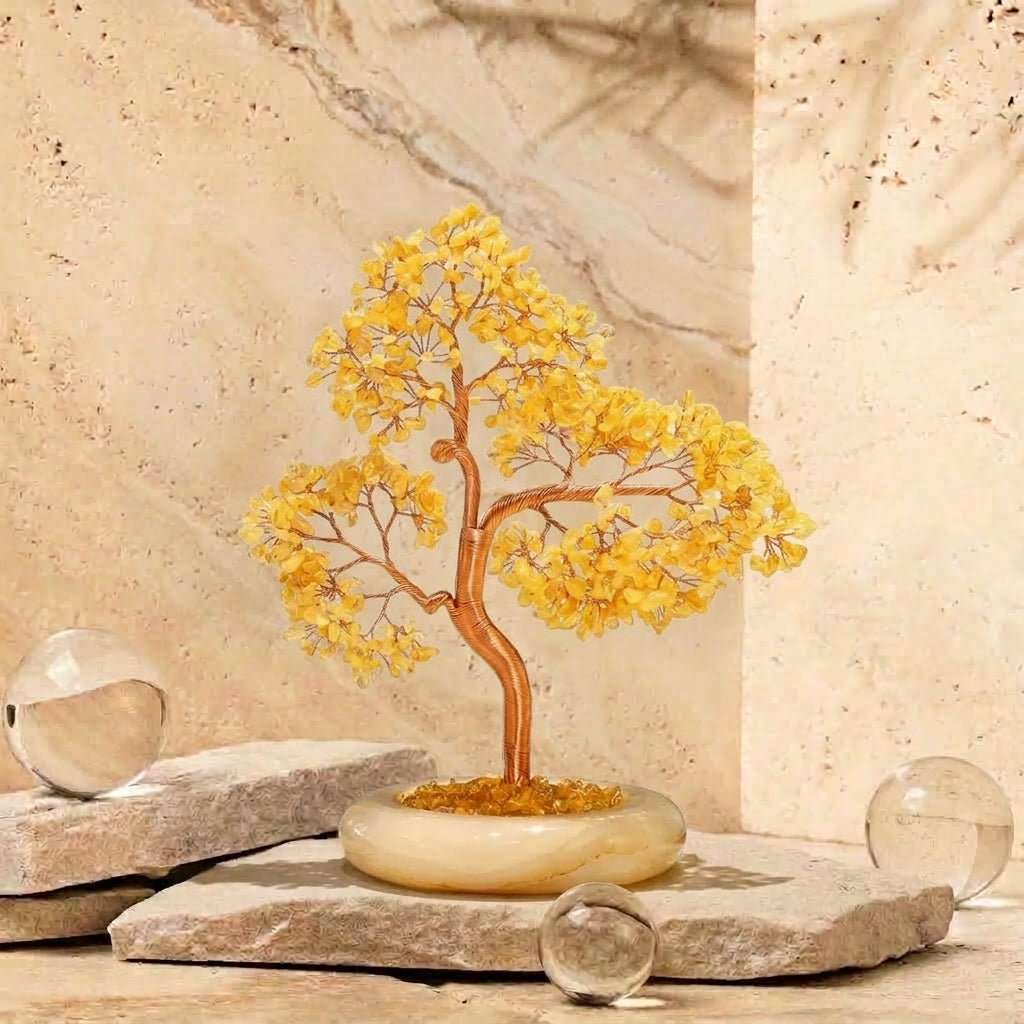 Large Natural Citrine Crystal Tree with Ceramic Base | Solar Plexus Chakra