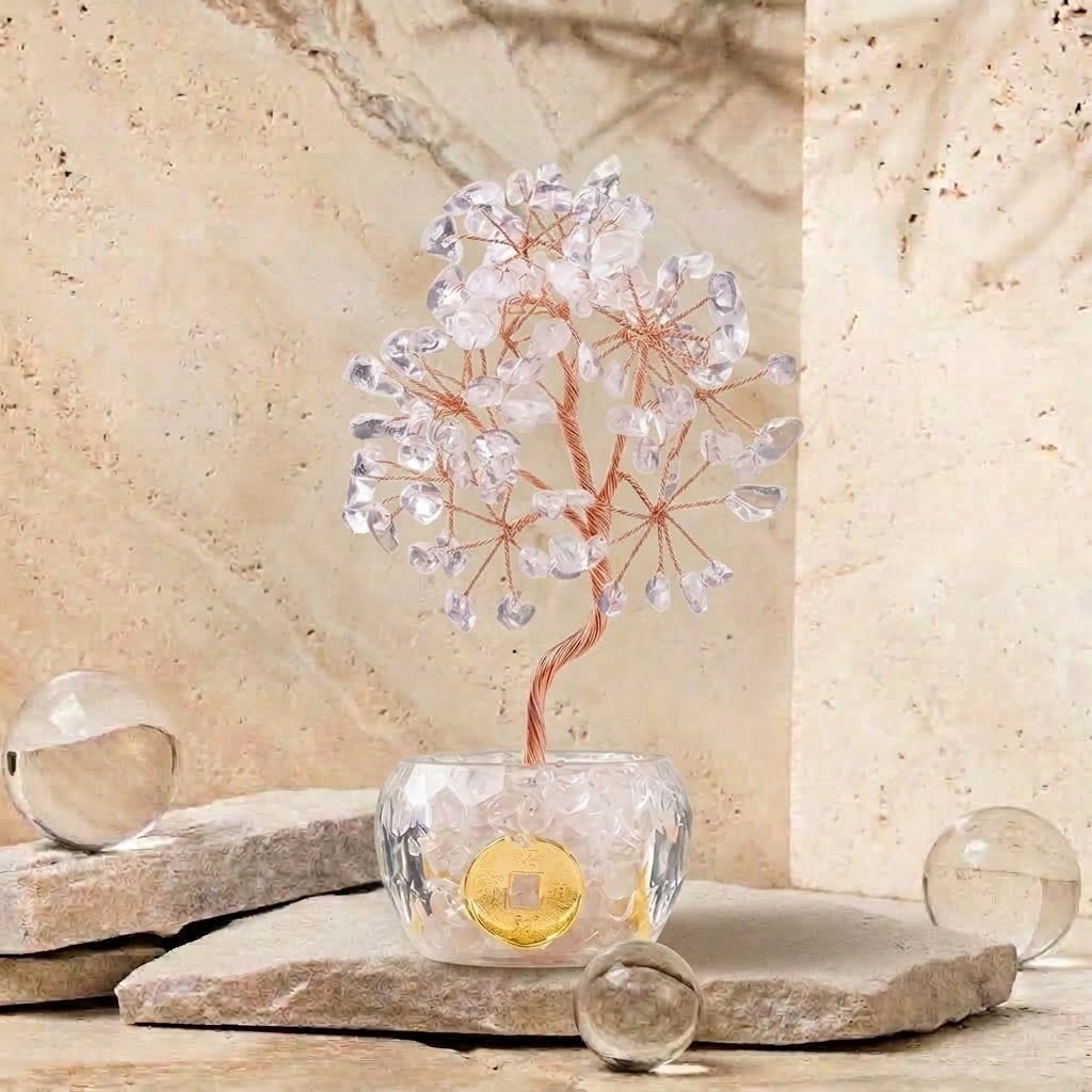 Natural Clear Quartz Crystal Tree with Lucky Coin | Crown Chakra