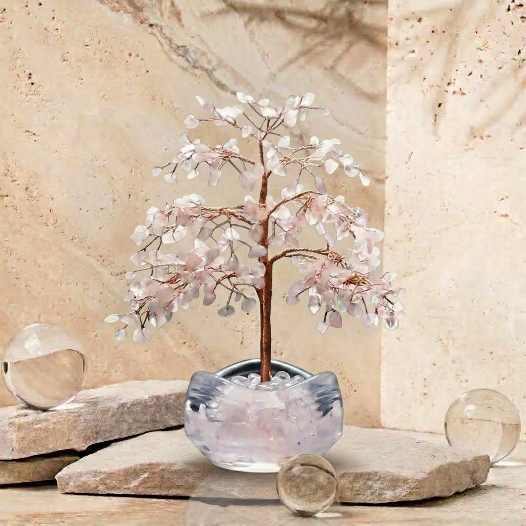 Natural Rose Quartz Crystal Tree 273 Stones with Crystal Base | Heart Chakra