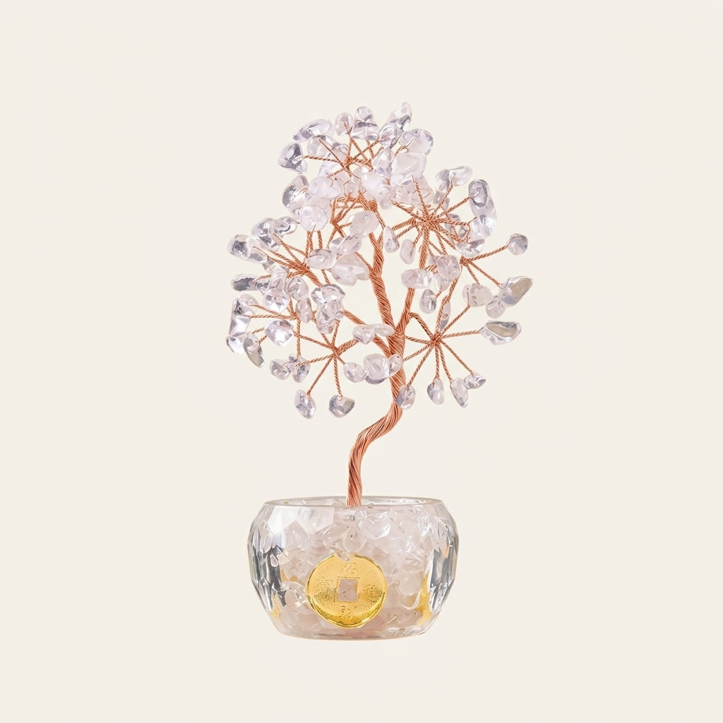 Natural Clear Quartz Crystal Tree with Lucky Coin | Crown Chakra