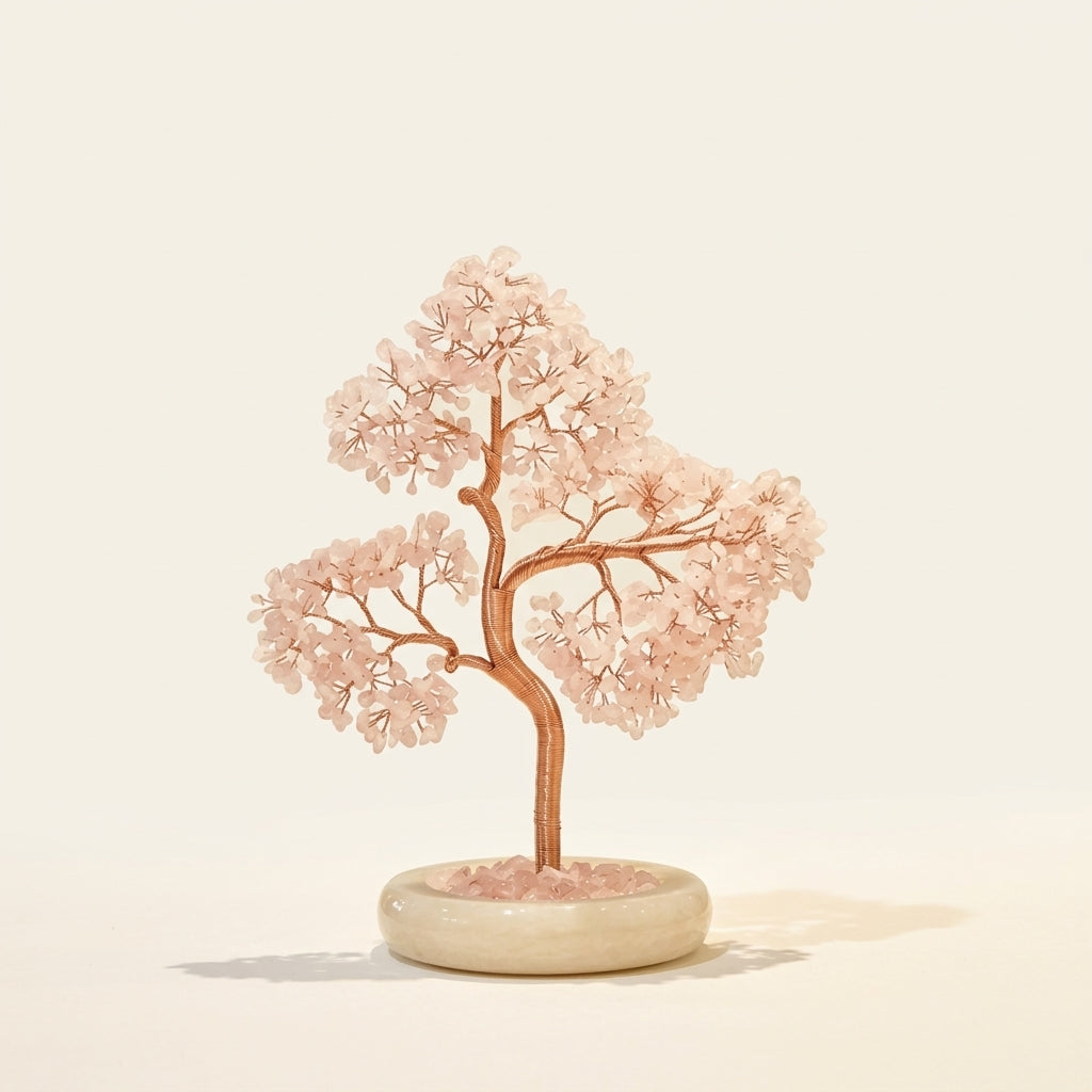 Large Natural Rose Quartz Crystal Tree with Ceramic Base | Heart Chakra