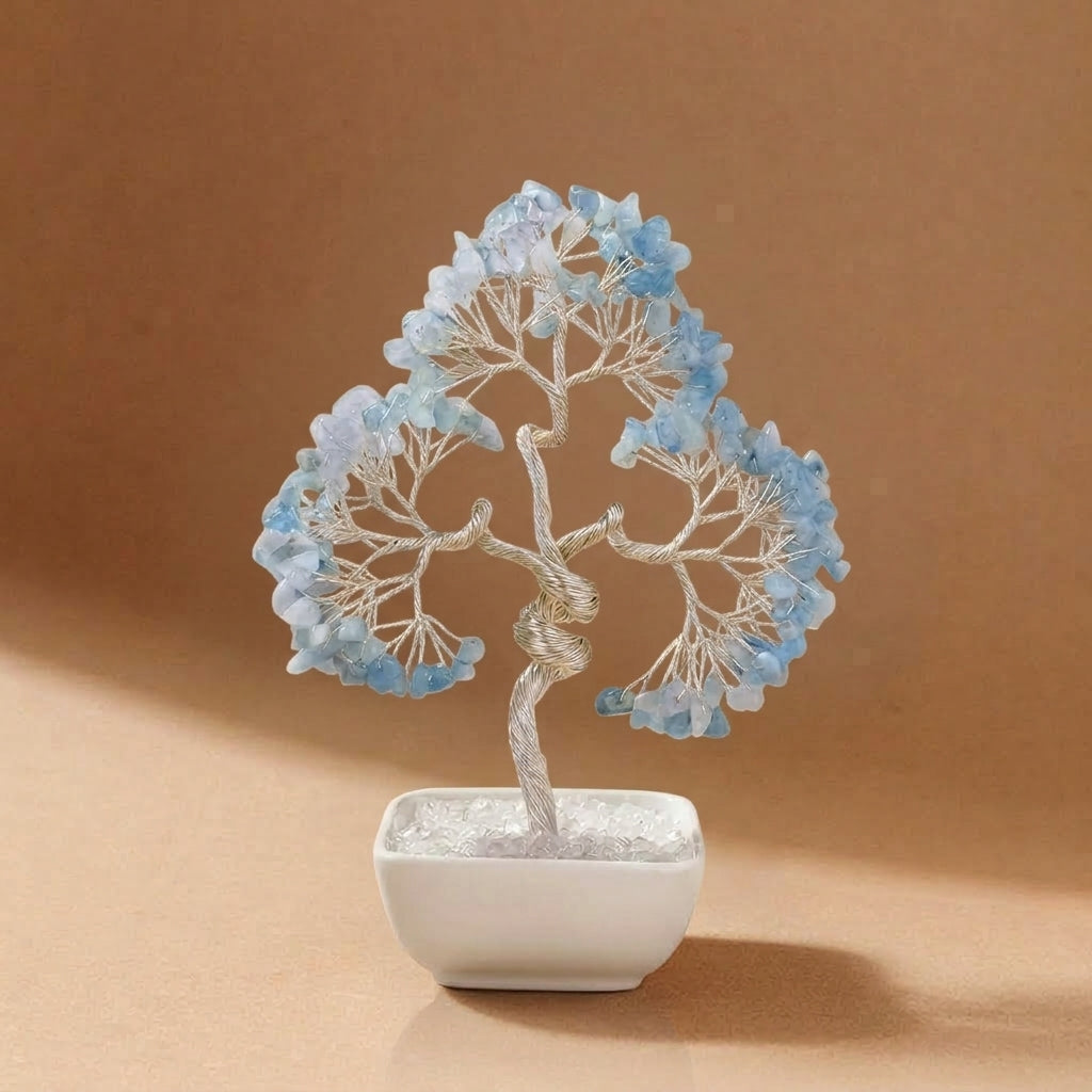 Natural Aquamarine Crystal Tree with Ceramic Base | Throat Chakra