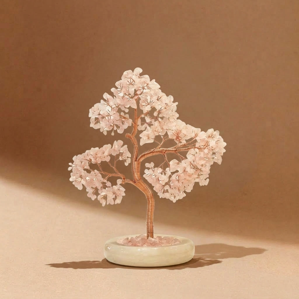 Natural Rose Quartz Crystal Tree with Ceramic Base | Heart Chakra