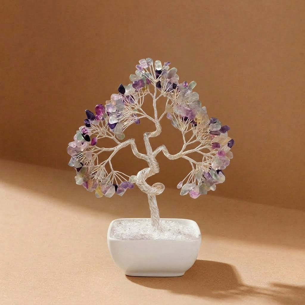 Natural Fluorite Crystal Tree with Ceramic Base | Third Eye Chakra