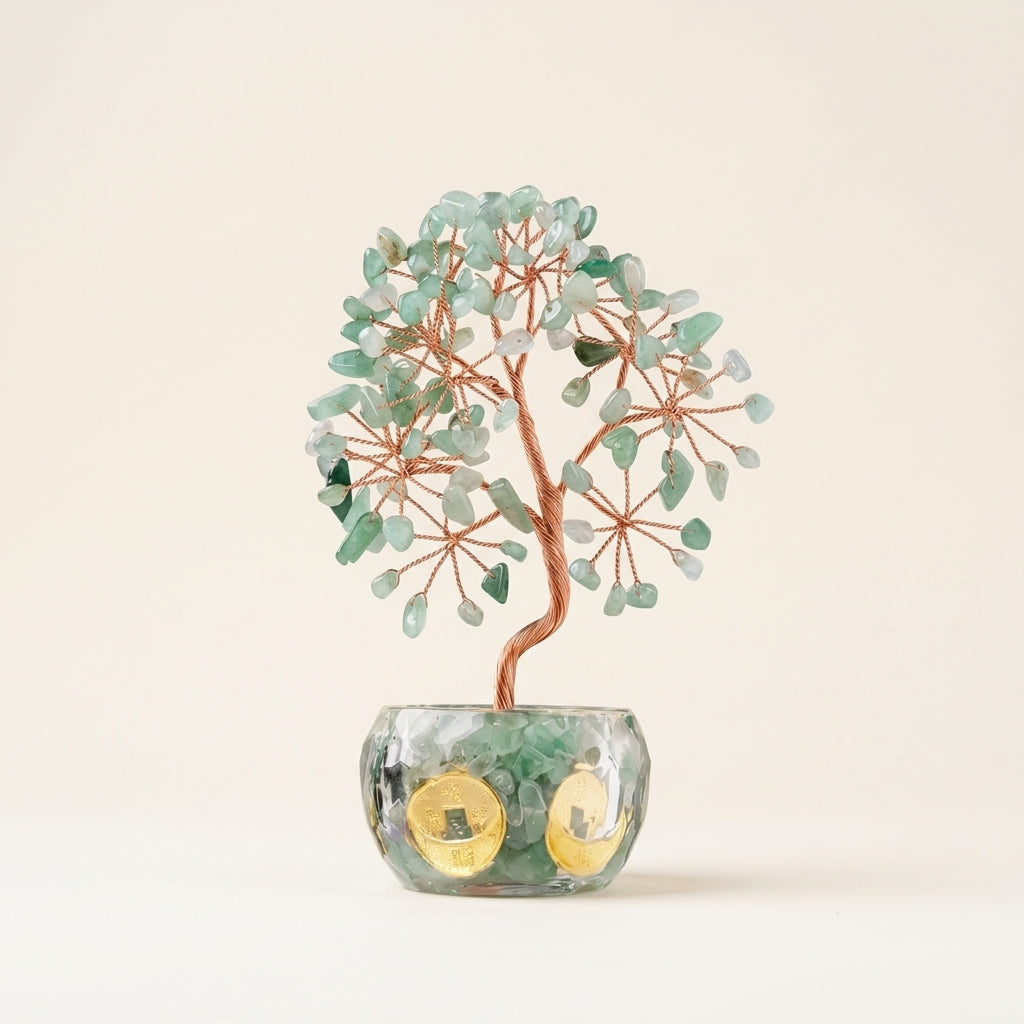 Natural Green Aventurine Crystal Tree with Lucky Coin | Heart Chakra