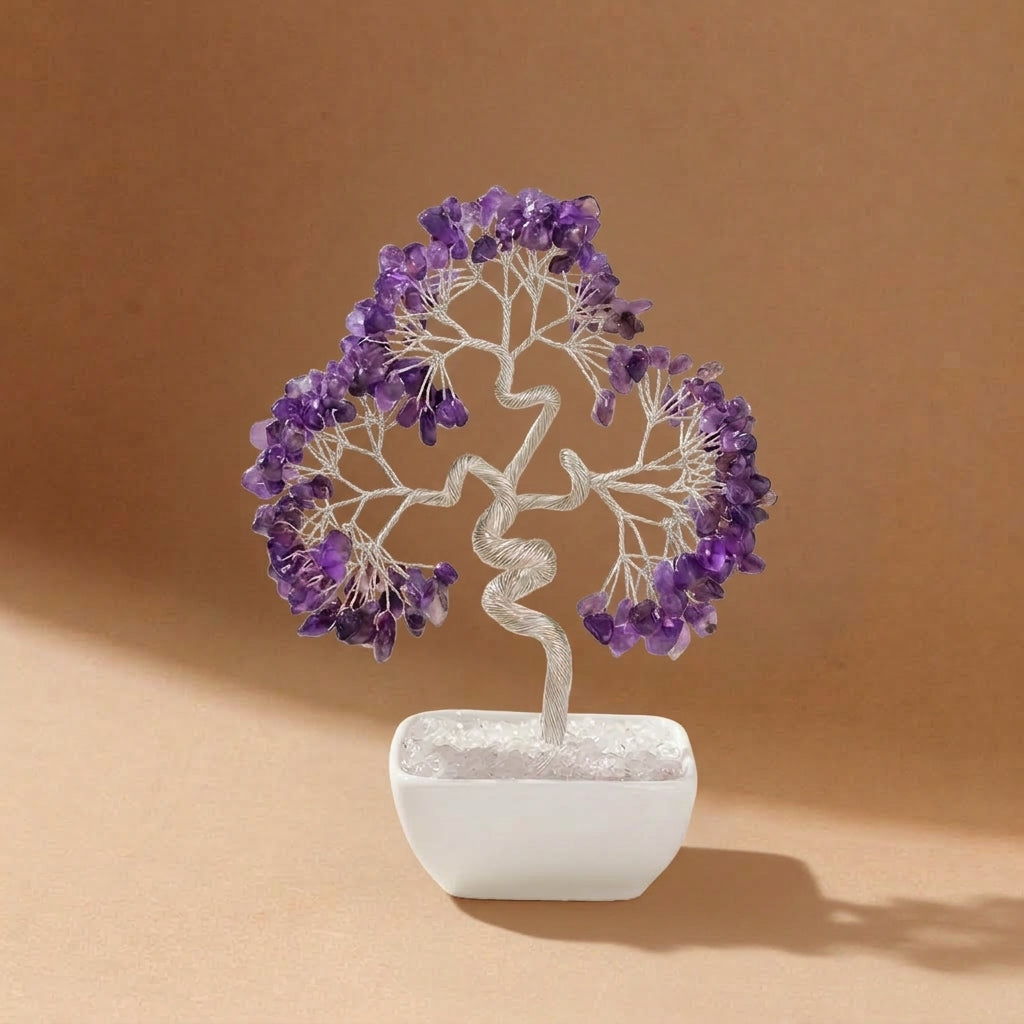 Natural Amethyst Crystal Tree with Ceramic Base | Third Eye Chakra