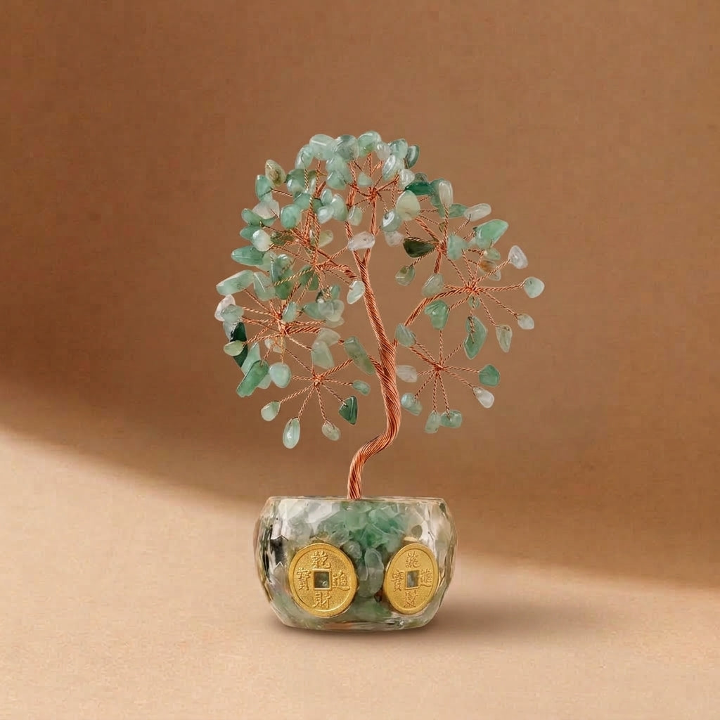 Natural Green Aventurine Crystal Tree with Lucky Coin | Heart Chakra