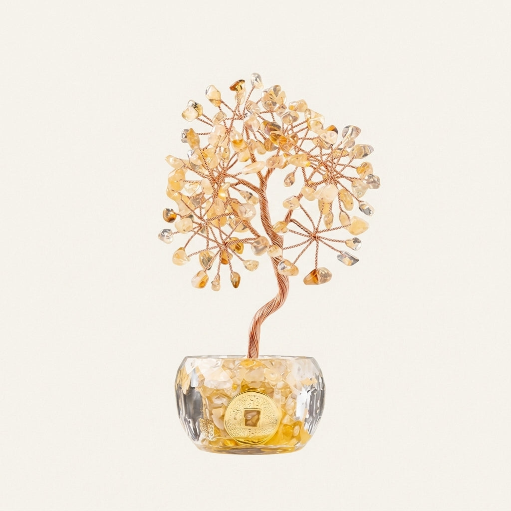 Natural Citrine Crystal Tree with Lucky Coin | Solar Plexus Chakra