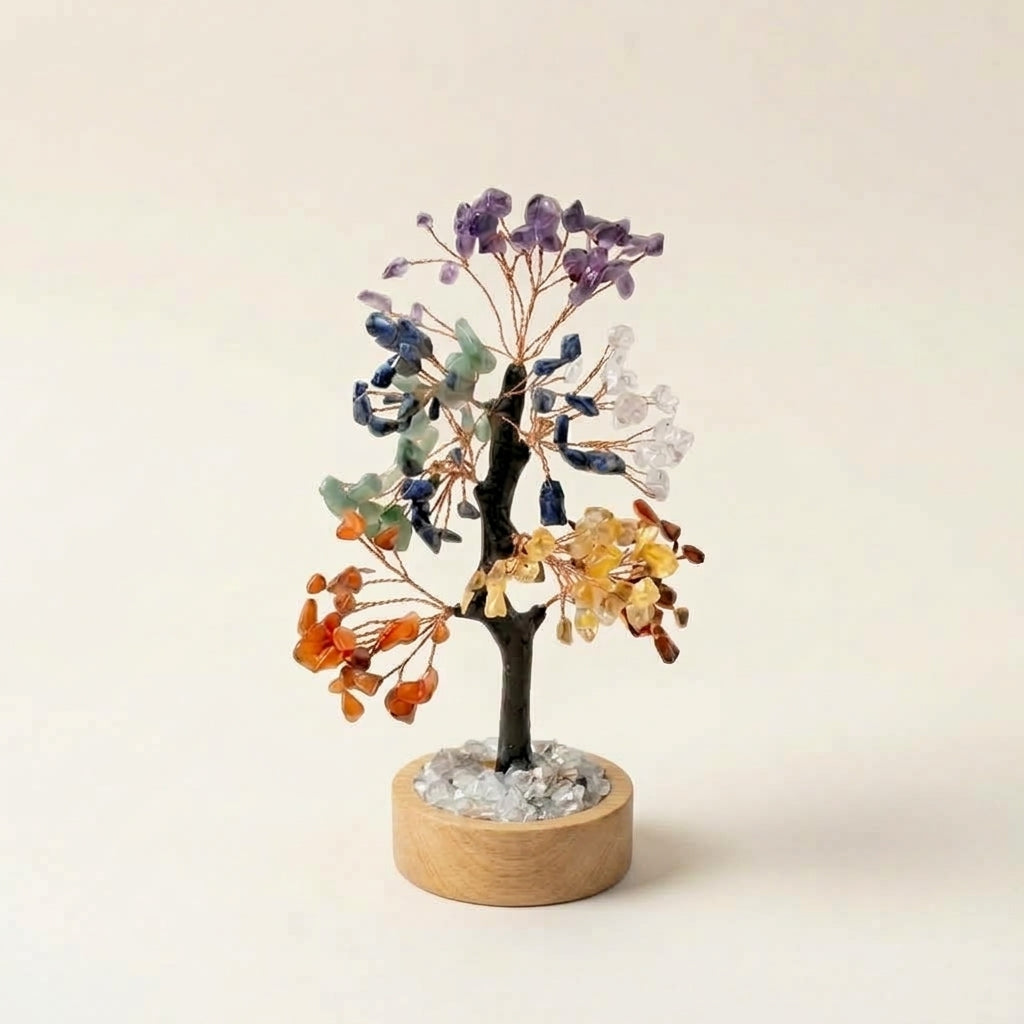 Illuminated 7 Chakra Crystal Tree + FREE 7 Chakra Bracelet | LED Light | Wealth & Healing
