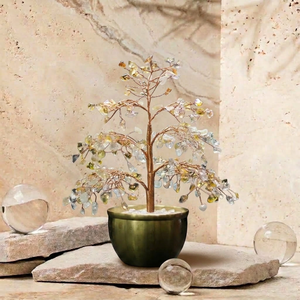 Natural Citrine Crystal Tree with Brass Base | Solar Plexus Chakra