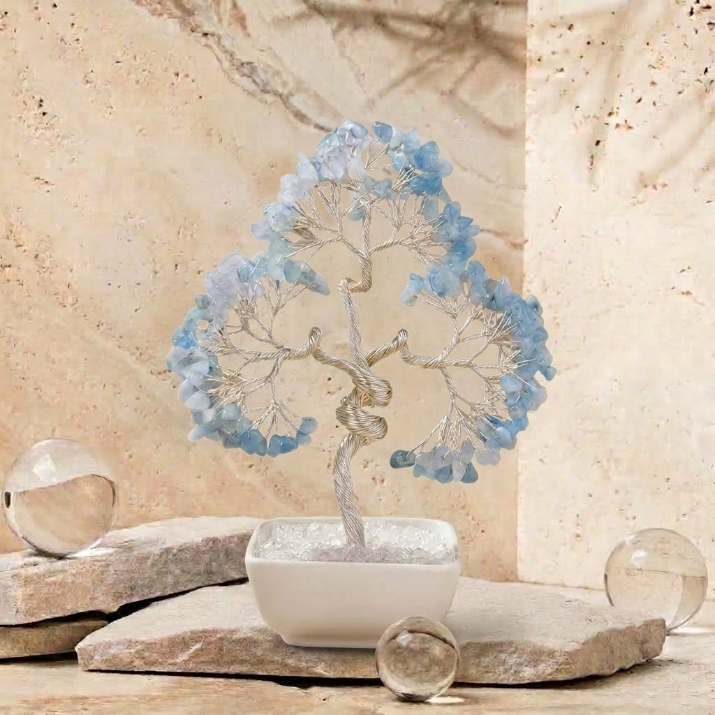 Natural Aquamarine Crystal Tree with Ceramic Base | Throat Chakra