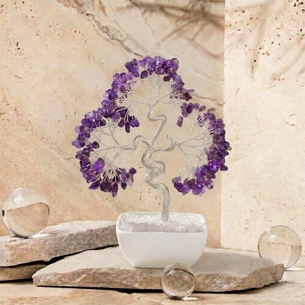 Natural Amethyst Crystal Tree with Ceramic Base | Third Eye Chakra