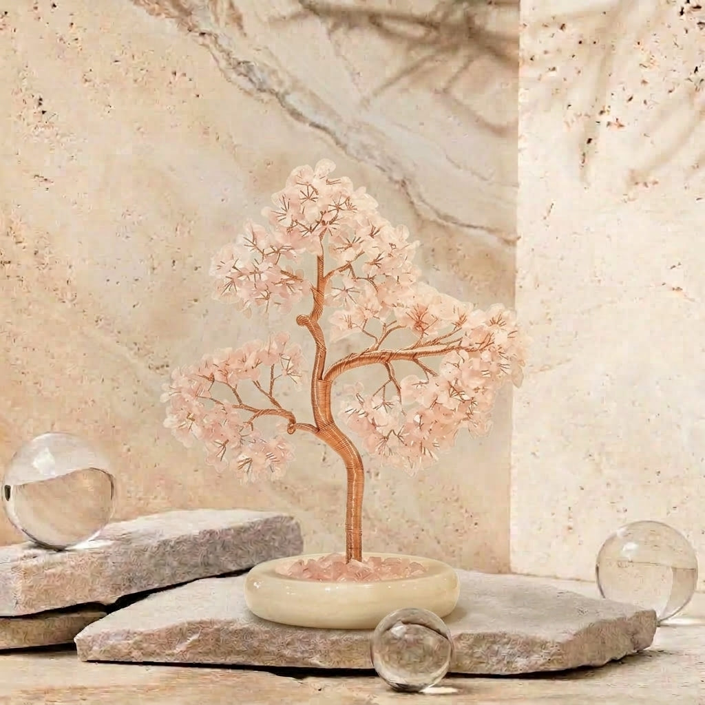 Large Natural Rose Quartz Crystal Tree with Ceramic Base | Heart Chakra