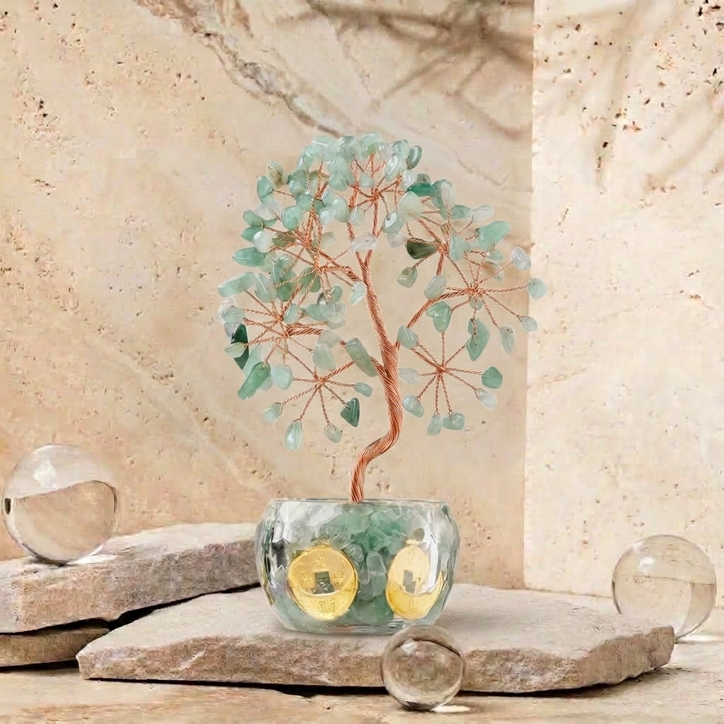Natural Green Aventurine Crystal Tree with Lucky Coin | Heart Chakra