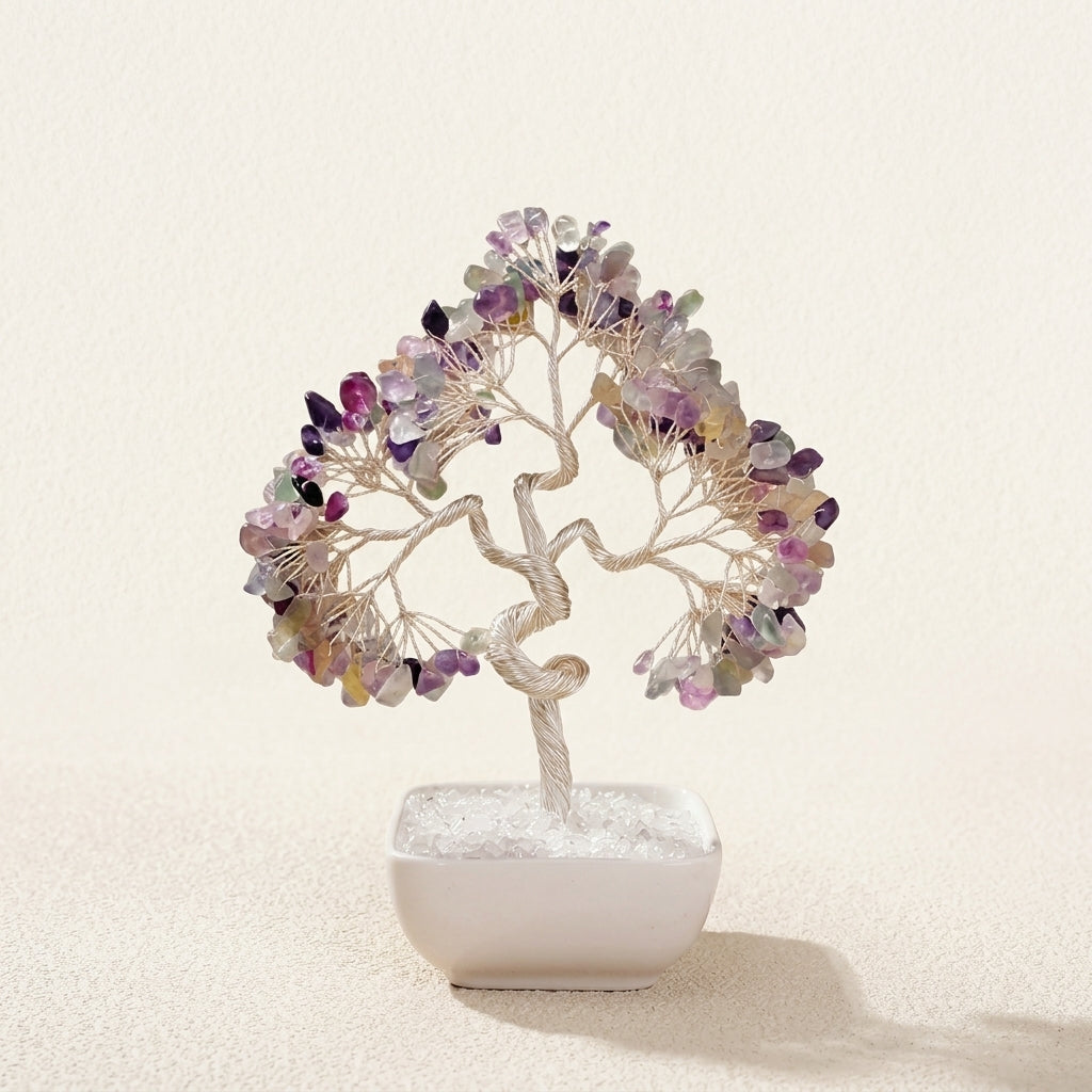 Natural Fluorite Crystal Tree with Ceramic Base | Third Eye Chakra