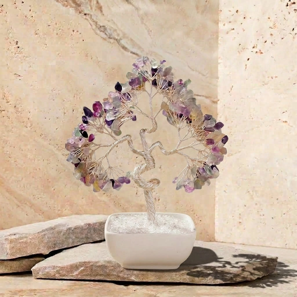 Natural Fluorite Crystal Tree with Ceramic Base | Third Eye Chakra