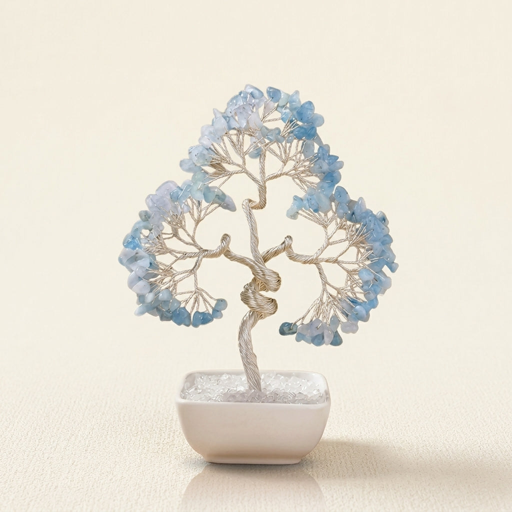 Natural Aquamarine Crystal Tree with Ceramic Base | Throat Chakra