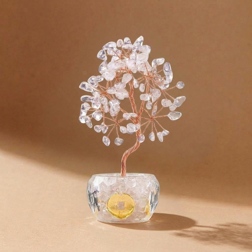 Natural Clear Quartz Crystal Tree with Lucky Coin | Crown Chakra