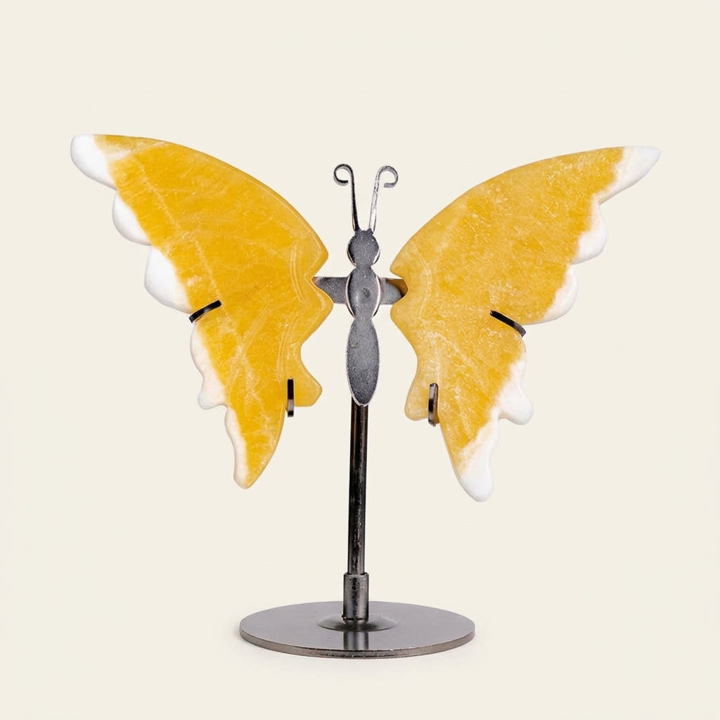 Yellow Calcite Butterfly Sculpture | Cut from Raw Crystal
