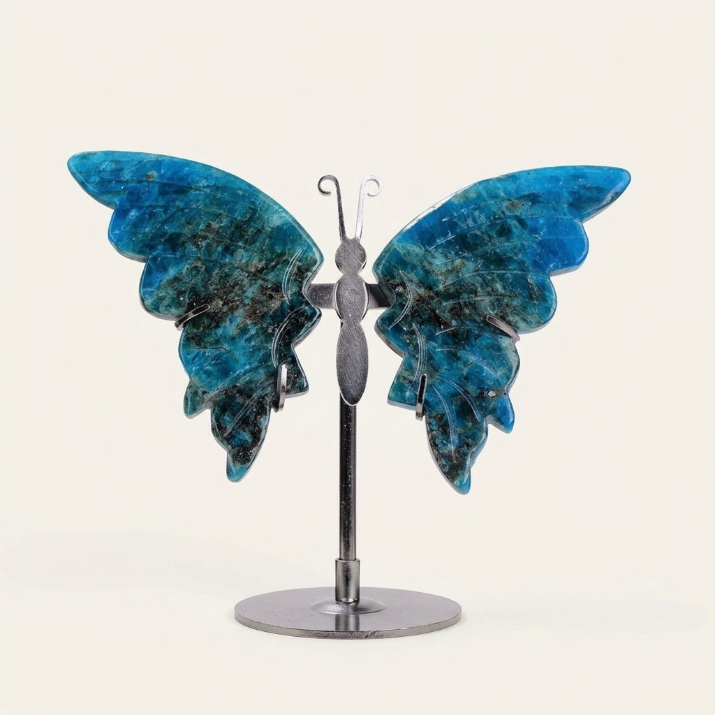 Blue Apatite Butterfly Sculpture | Cut from Raw Crystal
