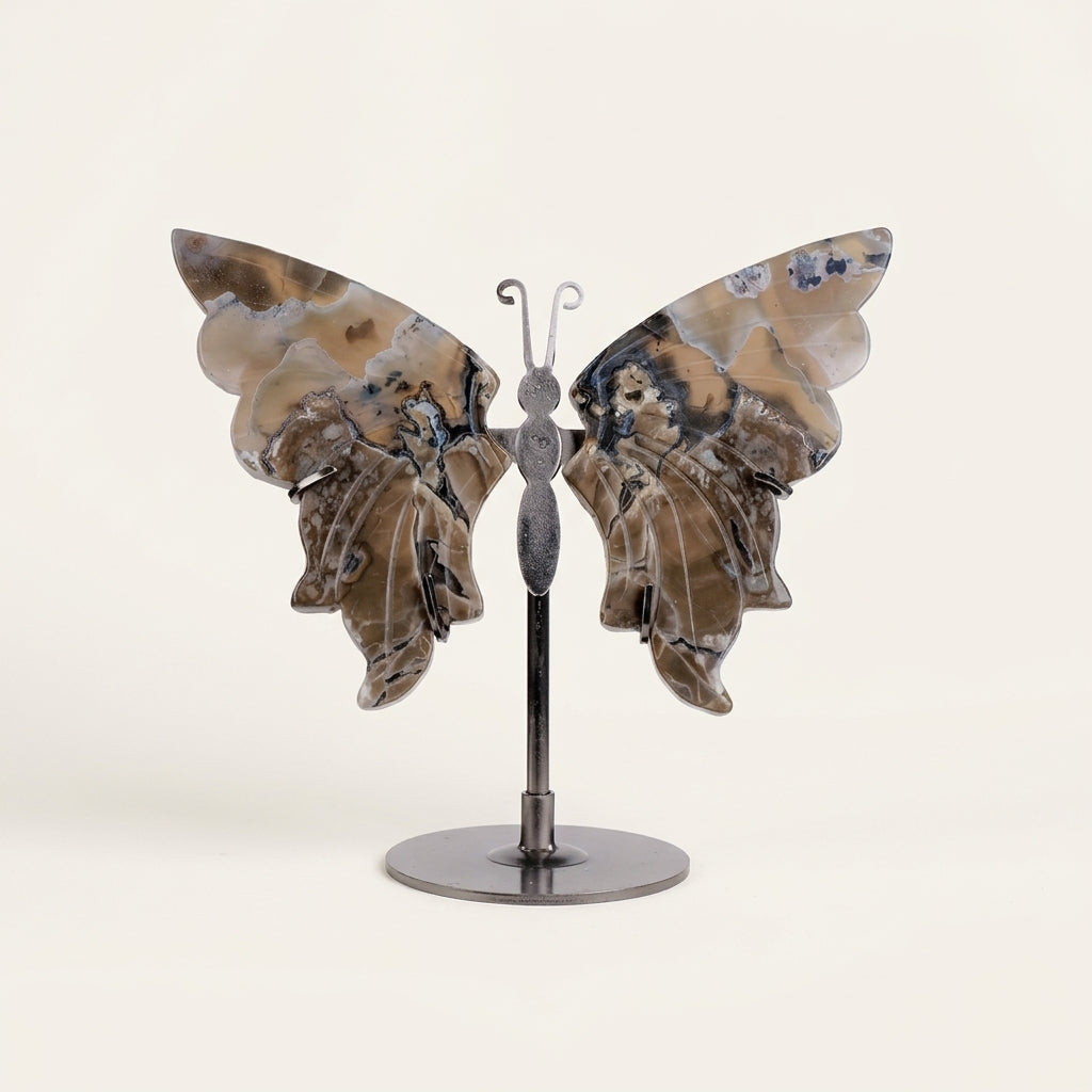 Volcanic Agate Butterfly Sculpture | Cut from Raw Crystal