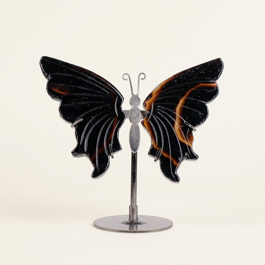 Black Agate Butterfly Sculpture | Cut from Raw Crystal