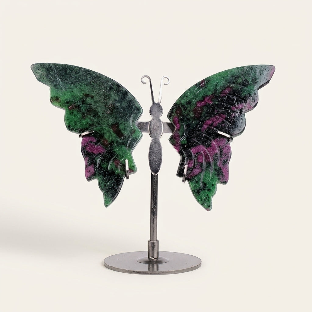 Ruby Zoisite Butterfly Sculpture | Cut from Raw Crystal