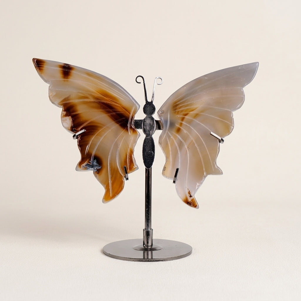 Natural Agate Butterfly Sculpture | Cut from Raw Crystal