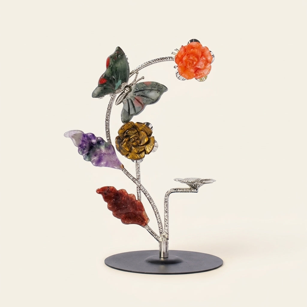 Handcrafted Gemstone Flower Branch | Agate & Crystal Sculpture