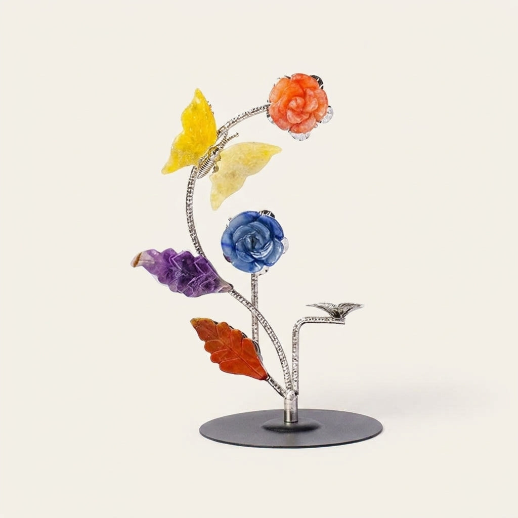 Crystal Flower Branch Sculpture | Agate & Quartz Home Decor