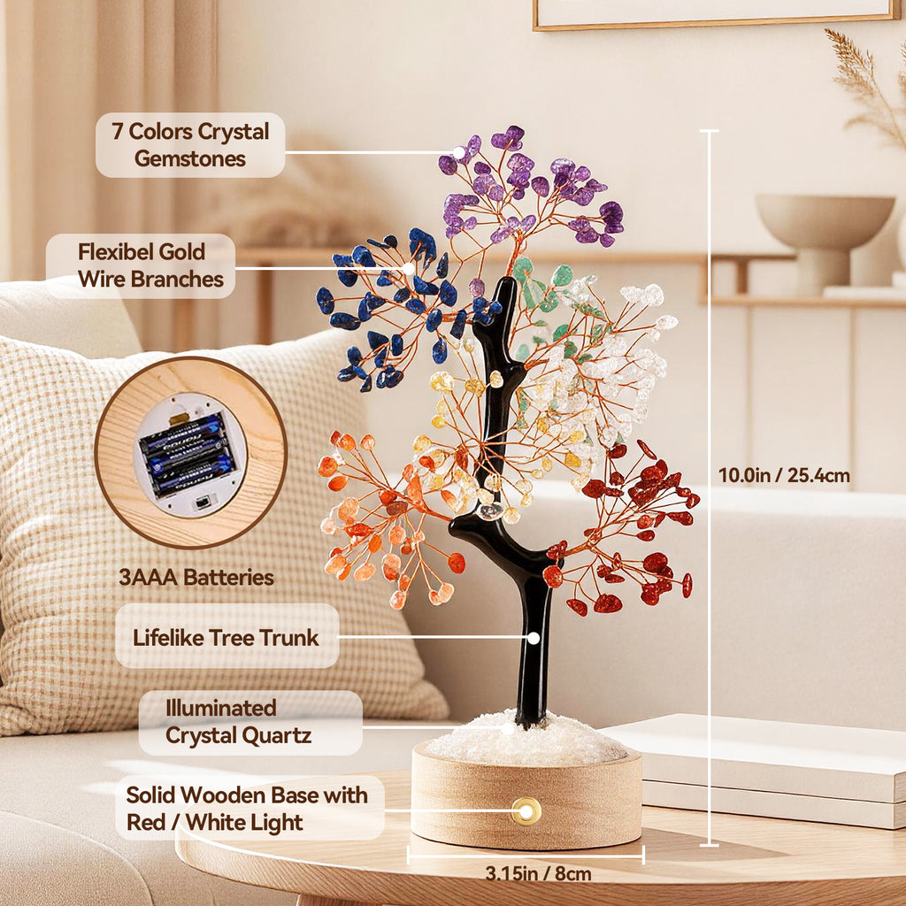 Illuminated 7 Chakra Crystal Tree + FREE 7 Chakra Bracelet | LED Light | Wealth & Healing