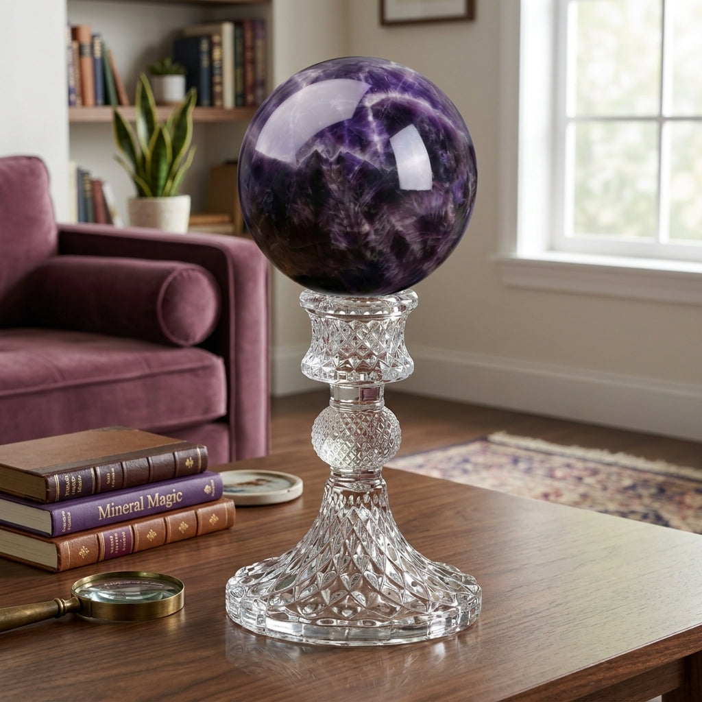 Brazilian Amethyst Crystal Ball 8cm | Crystal Stand | Third Eye Chakra
