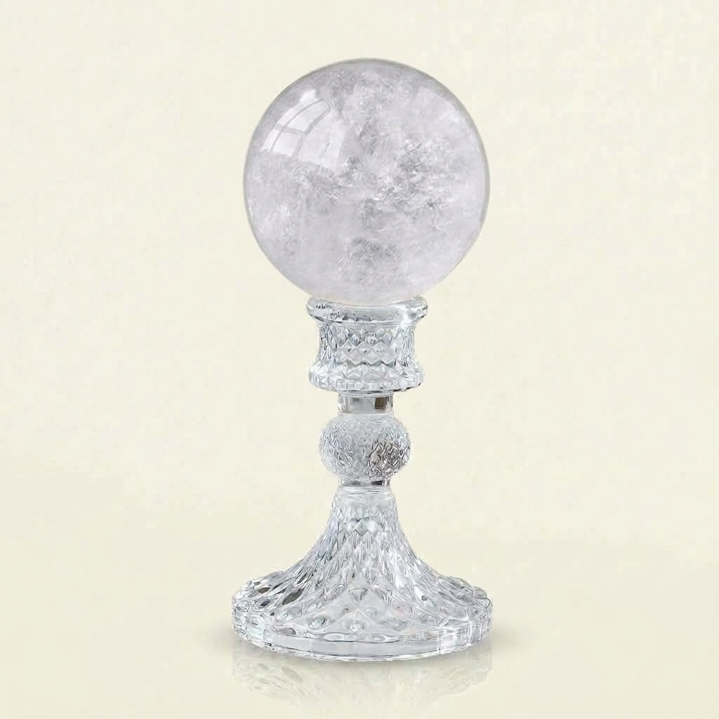 Natural Clear Quartz Crystal Ball 8cm with Crystal Stand | Crown Chakra
