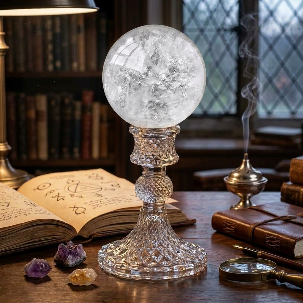 Natural Clear Quartz Crystal Ball 8cm with Crystal Stand | Crown Chakra